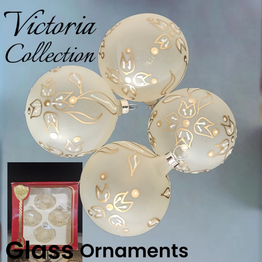 Victoria Collection Glass Ornaments Gold Floral Design Vitg. Rauch Original Box